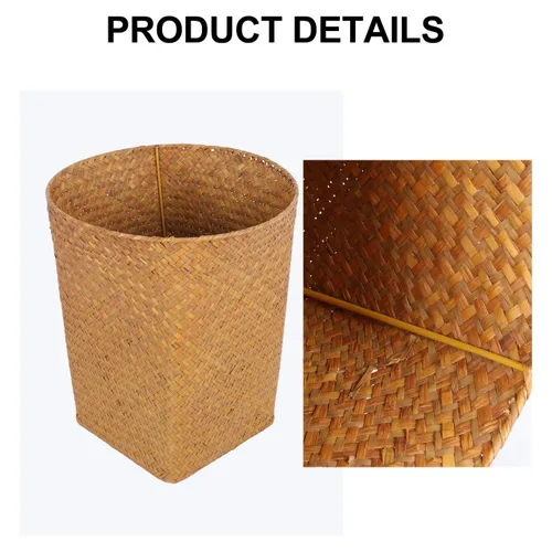 Miniatura 6 de Alipis Cesta decorativa de almacenamiento tejida con paja de 11.14 pulgadas, organizador multiusos de papel usado para baño, dormitorio, cocina