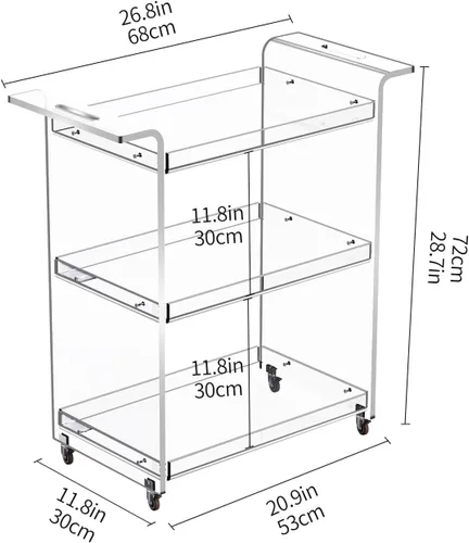 Miniatura 2 de Carrito de barra de acrílico, carrito de servicio con ruedas (transparente, grande)