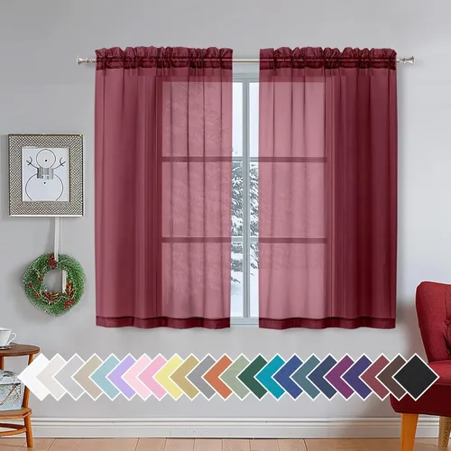 Miniatura 200 de Aiyufeng 2 paneles de cenefa transparente negra de 14 pulgadas de largo, cortinas cortas negras transparentes para dormitorio, cortinas de cocina