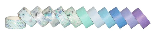 Miniatura 3 de YUBBAEX - Juego de 12 rollos de cinta Washi azul plateada, cinta adhesiva decorativa (mezcla azul)