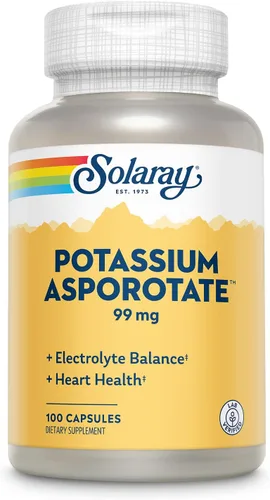 Solaray Suplemento quelatado de asporotato de potasio, equilibrio electrolítico y apoyo para la salud cardíaca, 100 porciones, 100 cápsulas