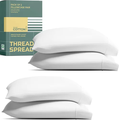 Miniatura 16 de THREAD SPREAD Juego de 2 fundas de almohada 100% de algodón orgánico tamaño reina/estándar - Funda de almohada de percal de algodón orgánico ultra