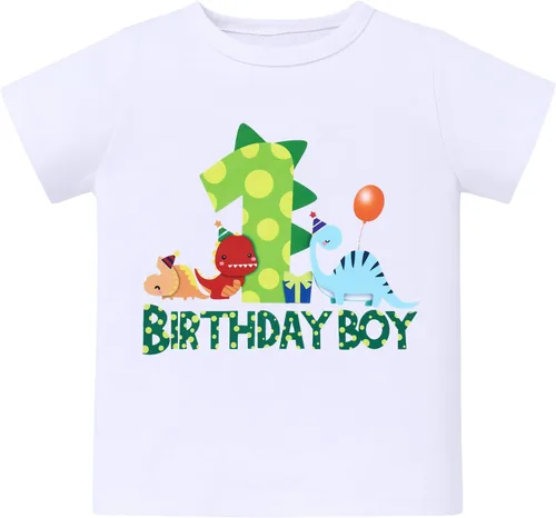 Miniatura 15 de ODASDO Conjunto de camiseta de manga corta para bebé, diseño de dinosaurio, 1º, 2º y 3º cumpleaños