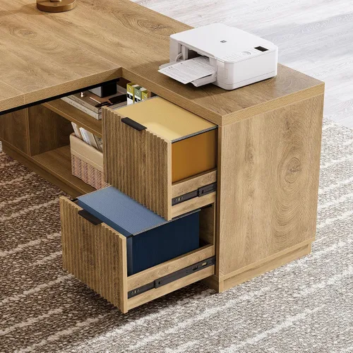 Miniatura 6 de Tribesigns Escritorio en forma de L de 78 pulgadas con cajones, escritorio ejecutivo grande con archivador y estantes, mesa de esquina moderna