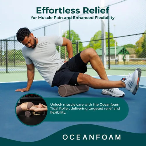 Miniatura 7 de Oceanfoam Tidal Roller - Espresso - Rodillo de espuma para masaje muscular para dolor de espalda y estiramientos, textura firme y ergonómica de onda