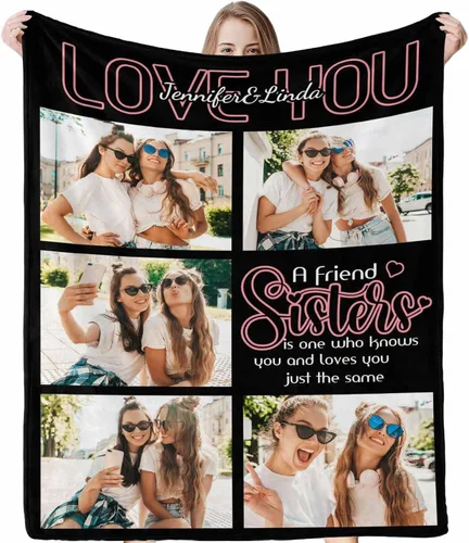 Miniatura 20 de Regalos para hermanas de hermana manta con collage de fotos, mantas de fotos personalizadas para hermanas, mejores amigas, mujeres, manta de amistad