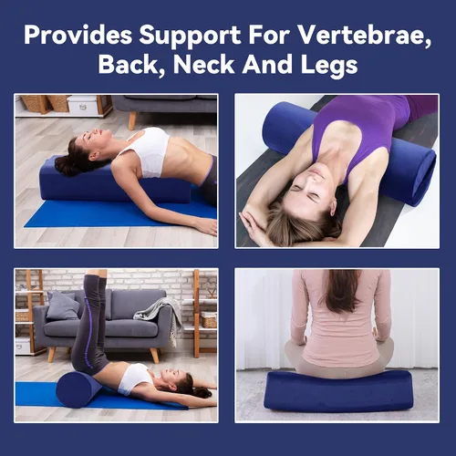 Miniatura 7 de MABOZOO Juego de cojines de yoga, funda de terciopelo de espuma de alta densidad para yoga restaurativo y meditación, almohada rectangular y Azul