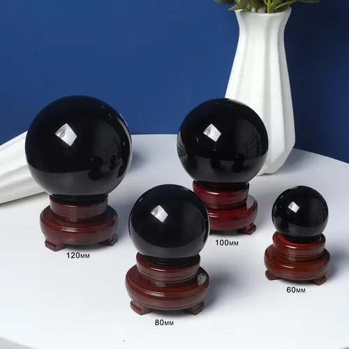 Miniatura 3 de LONGWIN Bola de cristal negra de adivinación de 4.724 in (4.7 pulgadas), esfera Fengshui, decoración del hogar, adornos de meditación con soporte