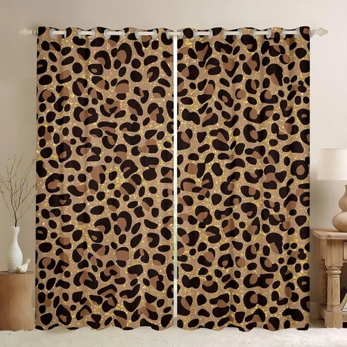 Feelyou Cortinas opacas con estampado de leopardo para dormitorio, sala de estar, safari, cortinas de oscurecimiento de habitación con purpurina