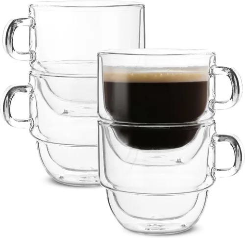 Miniatura 7 de BTaT- Tazas de café apilables de doble pared, 2 onzas, juego de 6, tazas de café Demitasse transparentes, tazas de café con aislamiento de doble
