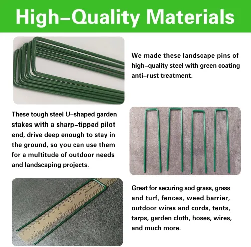 Miniatura 9 de Bakulyor 100 grapas verdes para jardines de 6 pulgadas, estacas de césped artificial, pasadores de tela galvanizada para césped de calibre 11