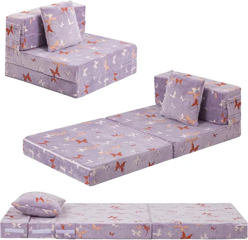 Miniatura 10 de MeMoreCool Silla Cama Futón Plegable para Niños, Sofá Cama Tri-plegable Brillante Convertible Colchón Sofá para Niños Pequeños, Sofá de Espuma