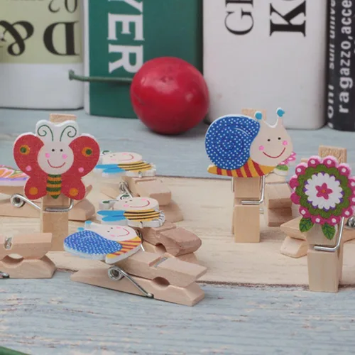 Miniatura 9 de EXCEART Pinzas para la ropa con forma de animal, 50 clips de madera para fotos, manualidades, organización del hogar, clips de dibujo, pequeñas