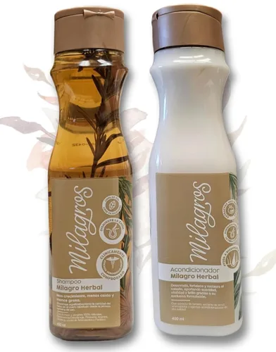 Milagros Champú y Acondicionador Herbal - Romero, Jengibre y Arroz 100% natural | Combate la caída del cabello y promueve su crecimiento.