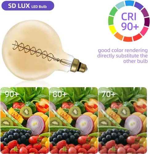 Miniatura 4 de SD LUX Bombilla LED gigante vintage de gran tamaño, bombilla Edison enorme, regulable, 8 W 450 lm (equivalente a 50 W), blanco cálido 2200 K, base
