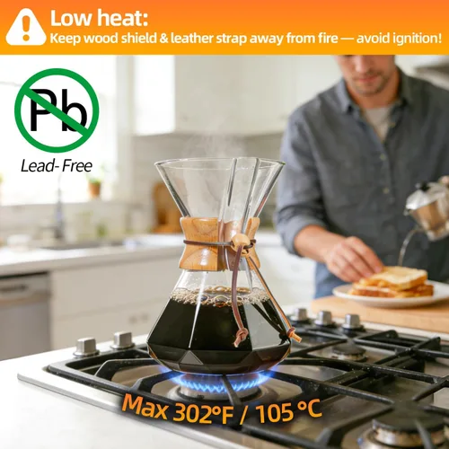 Miniatura 9 de Cafetera de Goteo 14 OZ, 4 Tazas Cafetera de Vidrio de Borosilicato con Filtro de Acero Inoxidable Reutilizable y Empuñadura de Corcho para Café
