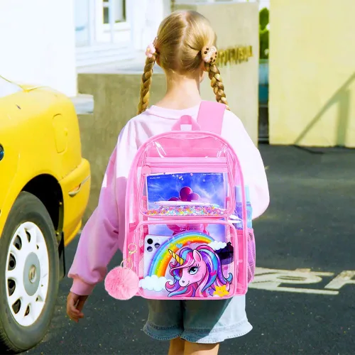 Miniatura 62 de Mochila transparente, aprobada por el estadio, para niñas y niños, mochila transparente de PVC resistente para mujeres y hombres