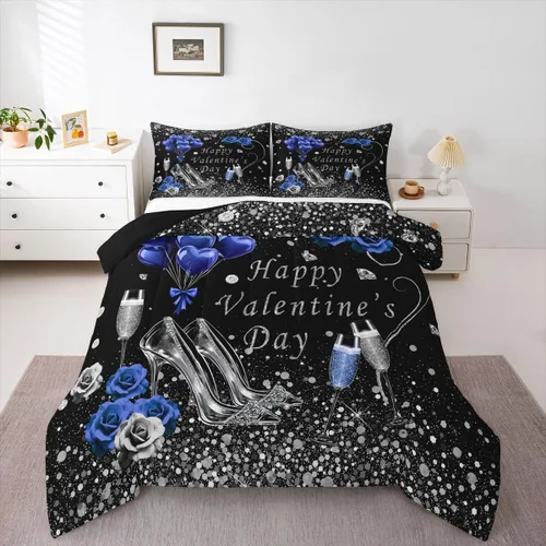 Miniatura 32 de Erosebridal Juego de edredón de corona King y Queen, juego de ropa de cama para parejas adultos, mujeres y hombres, juegos de edredón para boda, San