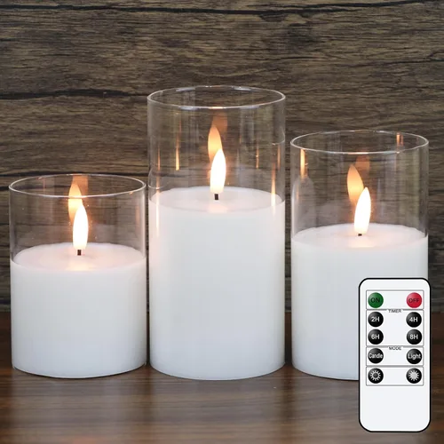 Miniatura 10 de GenSwin - Velas LED sin llama, parpadeantes, funcionan con pilas, con control remoto, velas de cristal de cera real, mecha 3D, con temporizador