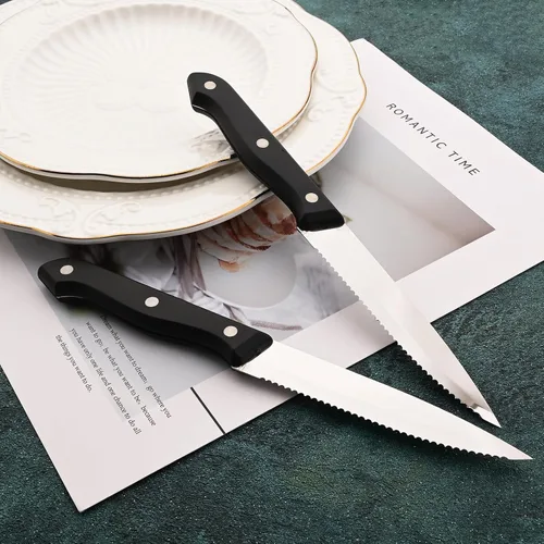 Miniatura 6 de Juego de cubiertos con cuchillos para carne, 48 piezas, juego de cubiertos para 8 cubiertos de acero inoxidable con mango de grano de madera