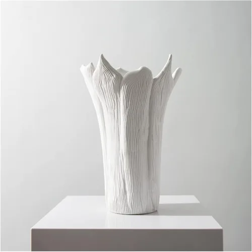 Miniatura 3 de Jarrón de escultura de cerámica, flores secas, hotel, entrada, TV, gabinete, jarrones artísticos, floreros blancos, 11.2 x 15.2 in, manualidades