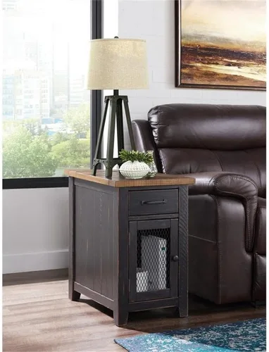 Miniatura 2 de Martin Svensson Home Mesa de silla - Negro antiguo y miel - Estilo rústico - con un cajón y armario para almacenamiento