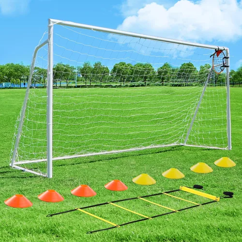 Miniatura 8 de Portería de fútbol de 12 x 6, 10 x 6.5, 8 x 6, 6 x 4 pies, portería de fútbol de metal para patio trasero, portería de fútbol para niños, jóvenes