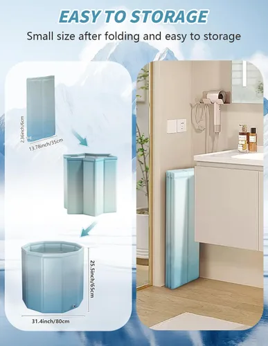 Miniatura 4 de Bañera portátil para adultos, bañera plegable independiente para ducha, bañera de hielo caliente con espuma térmica gruesa para mantener la Azul
