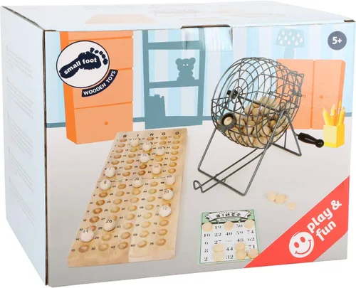 Miniatura 5 de small foot Juego de bingo 1831 con máquina mezcladora tambor de lotería hecho de metal, materiales de juego hechos de madera, a partir de 6 años