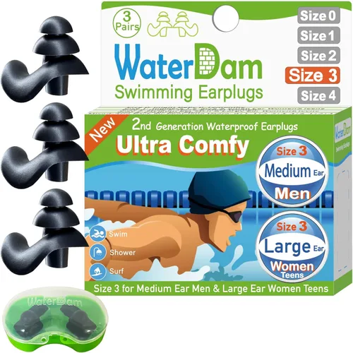 Miniatura 7 de WaterDam A-Series - Tapones de natación para los oídos, ultra cómodos, grandes, impermeables