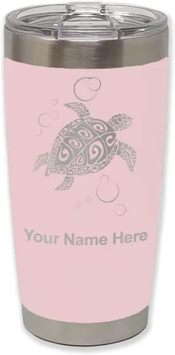 Miniatura 12 de LaserGram Vaso aislado al vacío de 20 onzas, tortuga marina hawaiana, grabado personalizado incluido (negro)