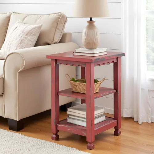 Miniatura 2 de Alaterre Furniture Country Cottage - Mesita de noche rústica de granja, mesa auxiliar estrecha de 3 niveles con acabado desgastado desgastado