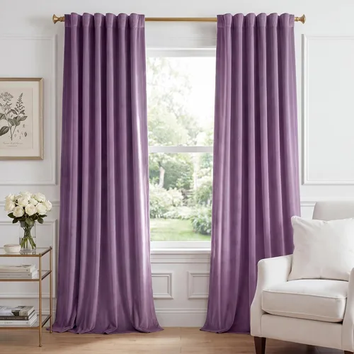 Miniatura 11 de StangH - Cortinas opacas de terciopelo con pestaña trasera, aislamiento térmico, para puerta corrediza, dormitorio, telón de fondo, estudio, teatro
