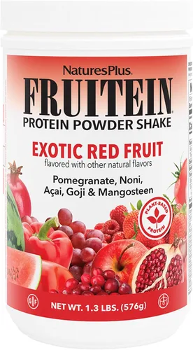 NaturesPlus FRUITEIN - Batido exótico de frutas rojas – 1.3 libras – 0.46 oz de proteína a base de plantas por porción – Apoya la energía y el