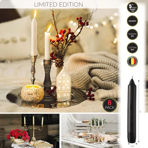 Miniatura 3 de Candelabros rectos negros – Paquete de 8 velas negras recubiertas de 6 pulgadas – Velas sin perfume de 5 horas de duración para Halloween