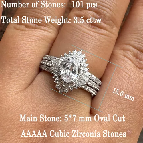 Miniatura 3 de Newshe Jewellery Anillos de compromiso vintage para mujer AAAAA CZ anillo de boda realzador nupcial conjunto de 3.5 quilates plata de ley 925 halo