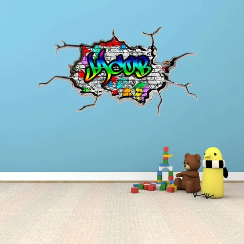 Miniatura 2 de Calcomanía de pared personalizada con nombre de graffiti 3D Adhesivo decorativo de vinilo artístico personalizado Extraíble Despegar y pegar