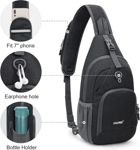 Miniatura 4 de G4Free Bolso bandolera RFID, mochila cruzada para el pecho, bolso de hombro para senderismo al aire libre Gris oscuro