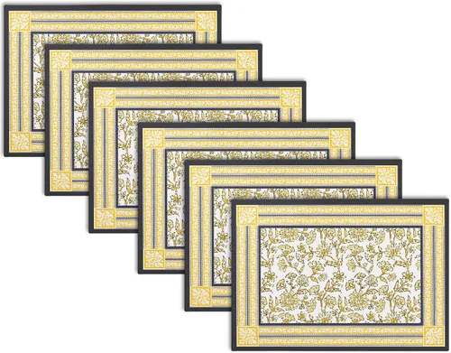 Miniatura 12 de Encasa XO Juego de 6 manteles individuales de lona de algodón con estampado de bloques índigo-02, 18 x 13 pulgadas, estampado a mano de Jaipur