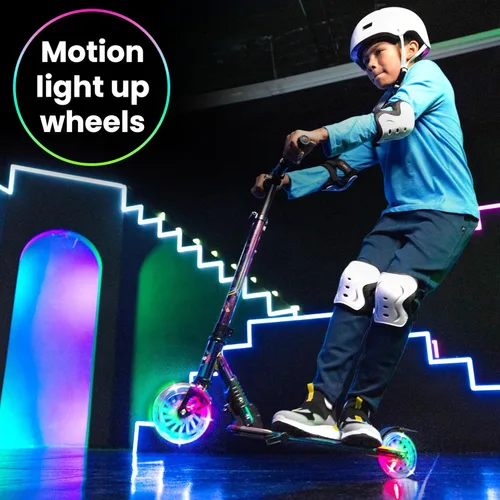 Miniatura 5 de Patinete Aero para niños de 5 a 8 años, luces dinámicas, freno de mano y absorción de golpes, scooter de 2 ruedas para niños y niñas, plegable