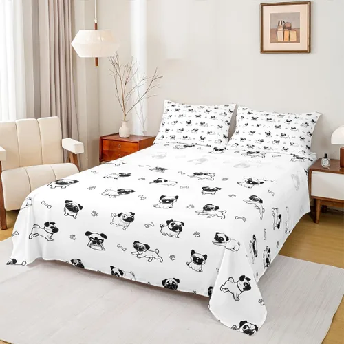 Miniatura 11 de Manfei Juego de sábanas de dibujos animados para niños, tamaño individual, bonito juego de ropa de cama de animales y mascotas, decoración