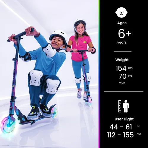 Miniatura 7 de Patinete Aero para niños de 5 a 8 años, luces dinámicas, freno de mano y absorción de golpes, scooter de 2 ruedas para niños y niñas, plegable