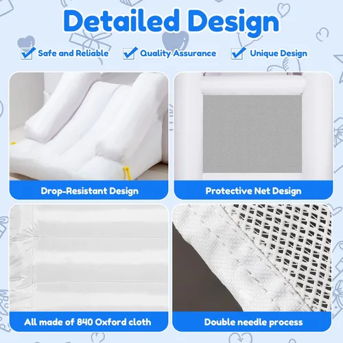 Miniatura 5 de Casa de rebote blanca, casa inflable con tobogán y soplador, castillo animoso blanco para niños en interiores y exteriores, regalos ideales