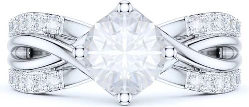 Miniatura 2 de Anillo de compromiso de plata de ley con diamantes redondos de talla brillante o moissanita genuina