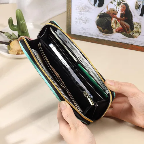 Miniatura 6 de Gemszoo Cartera de fotos personalizada para mujer, con nombre grabado y nombre, larga para tarjetas de crédito, con cremallera alrededor