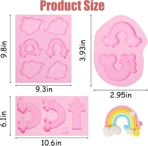 Miniatura 3 de Moldes de fondant de nube, 3 unidades, molde de silicona arcoíris para decoración de pasteles de chocolate, dulces, azúcar, cupcakes, decoración