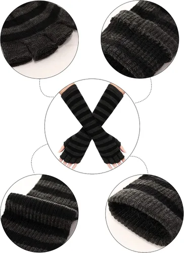 Miniatura 4 de SATINIOR 4 pares de guantes largos sin dedos de invierno, guantes de longitud del codo, calentadores de brazos para mujer
