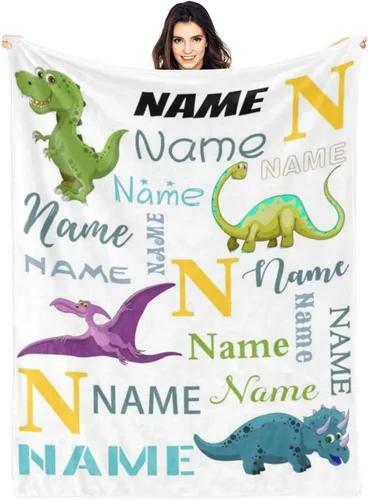 Mantas personalizadas con nombre y dinosaurio para bebés, niños y niñas, mantas de bebé personalizadas con diseño de dinosaurio para niños pequeños,