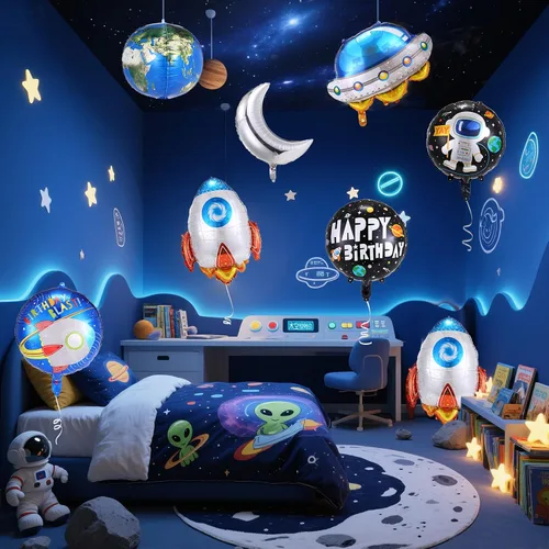 Miniatura 6 de 9 globos espaciales, globos de cohete de astronauta, decoraciones de fiesta temática de planetas para fiestas de cumpleaños