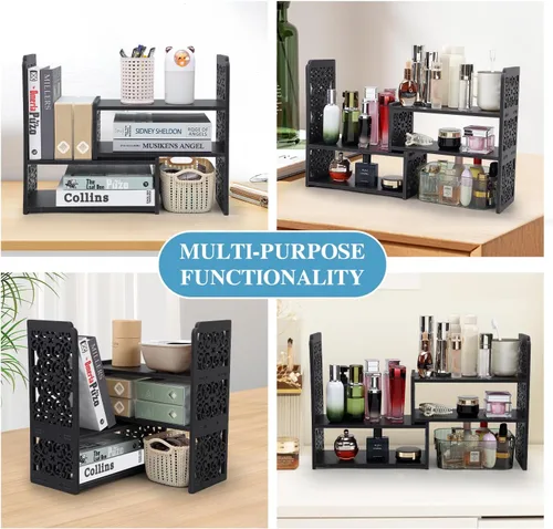 Miniatura 7 de EARTHSON Estante organizador de escritorio, estantería expandible para escritorio, estantería de escritorio pequeña, mini estantes ajustables
